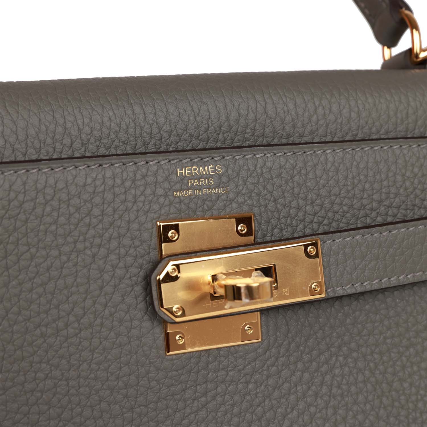 Hermès Kelly Retourne 28 Gris Meyer Clemence Gold Hardware