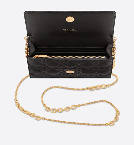 DIOR CARO POUCH Black Supple Cannage Calfskin