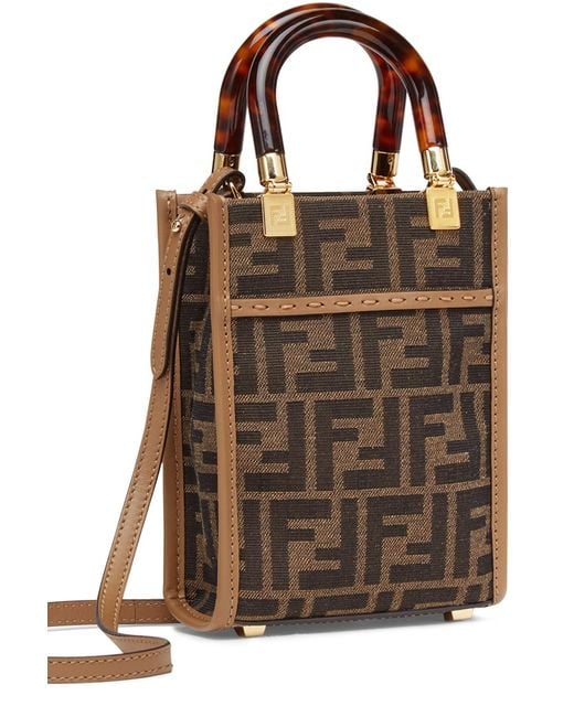 Fendi Mini Sunshine Shopper in Brown FF Fabric Mini Bag