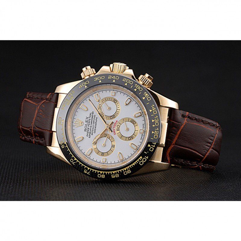 Rolex Cosmograph Daytona Gold Case White Dial Brown Leather Bracelet 622633