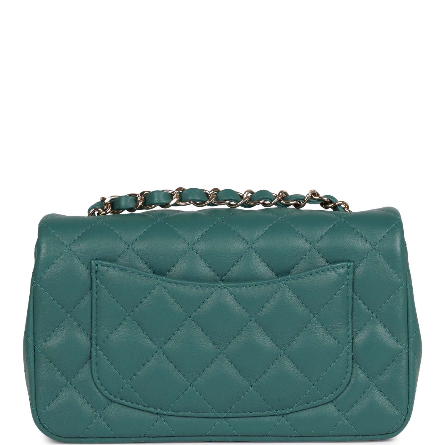 Mini Rectangular Flap Bag Green Lambskin Light Gold Hardware