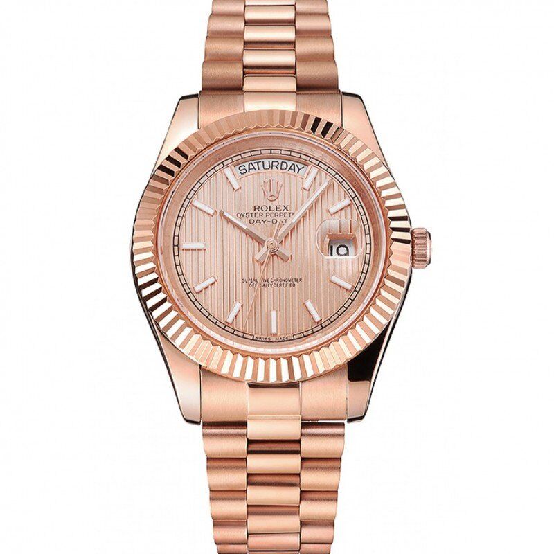 Swiss Rolex Day-Date 40 Rose Gold Etched Dial Rose Gold Case And Bracelet
