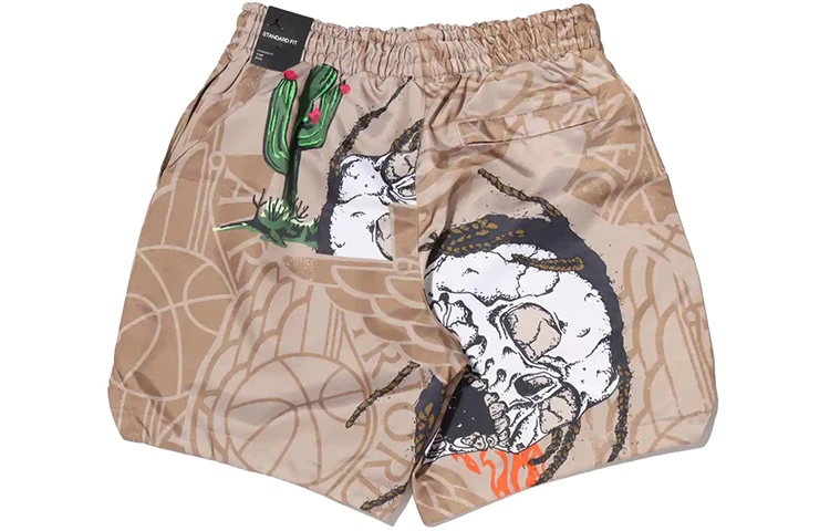Air Jordan 6 x Travis Scott Crossover Skeleton Printing Casual Shorts Asia Edition Khaki CZ0167-247