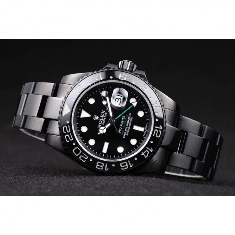 Swiss Rolex GMT Master II Pro-Hunter Black Steel Strap Black Dial