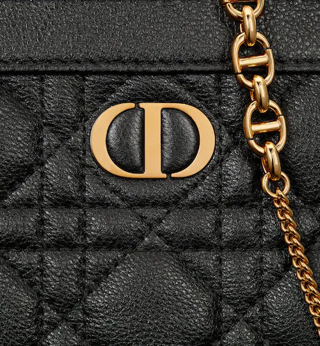 DIOR CARO ZIPPED POUCH WITH CHAIN Black Supple Cannage Calfskin