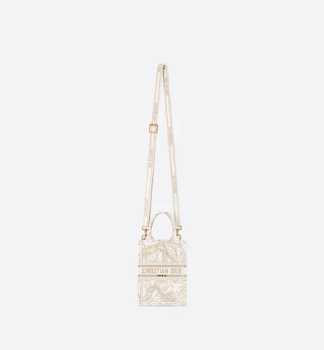MINI DIOR BOOK TOTE PHONE BAG Dior Jardin d'Hiver Embroidery with Gold-Tone Metallic Thread (13 x 18 x 5 cm)