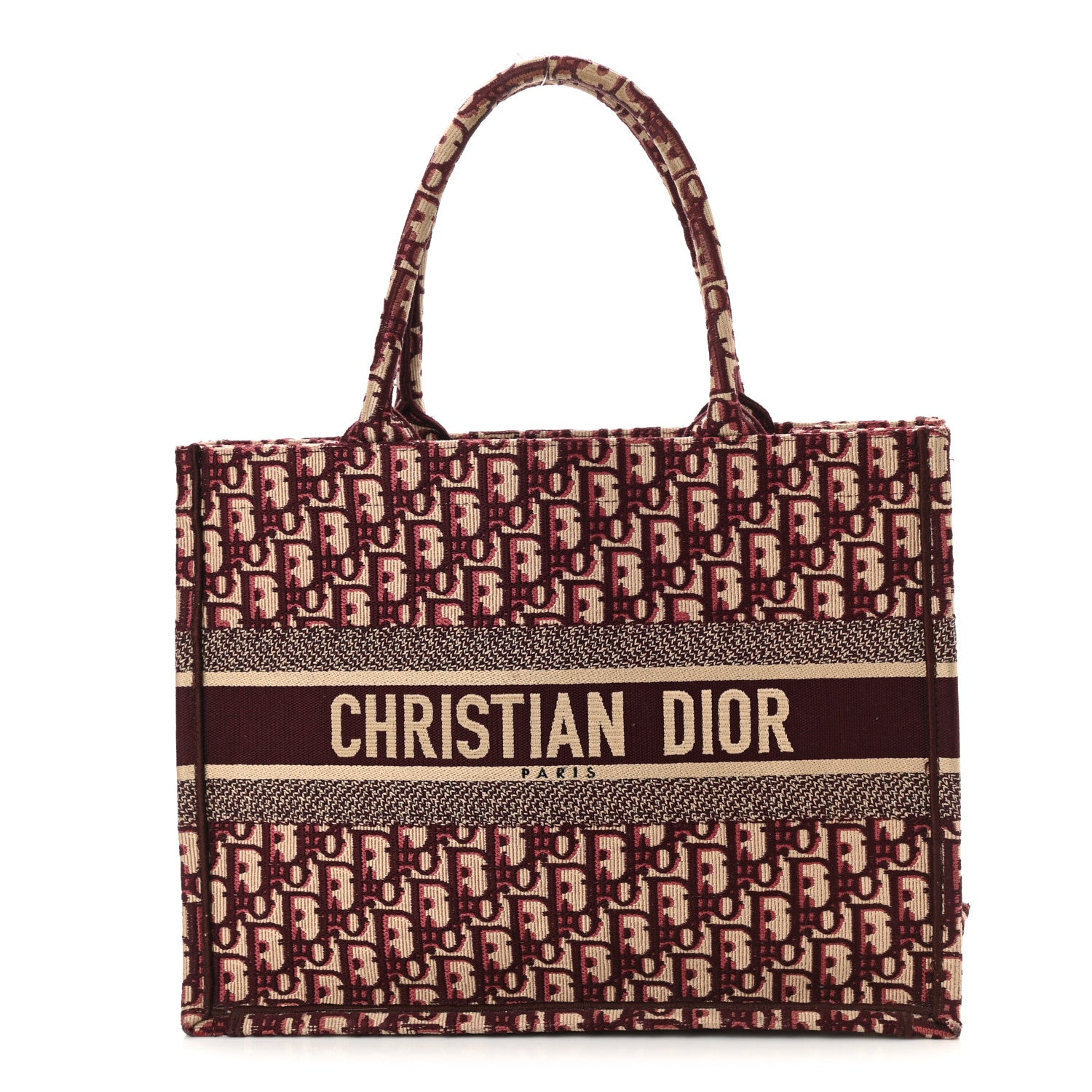 CHRISTIAN DIOR Oblique Medium Book Tote Burgundy Multicolor