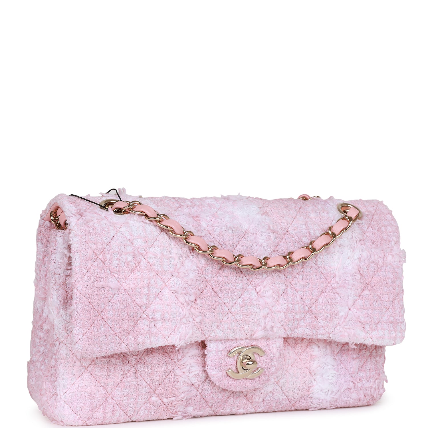 Medium Classic Double Flap Bag Rose Sakura Tweed Light Gold Hardware