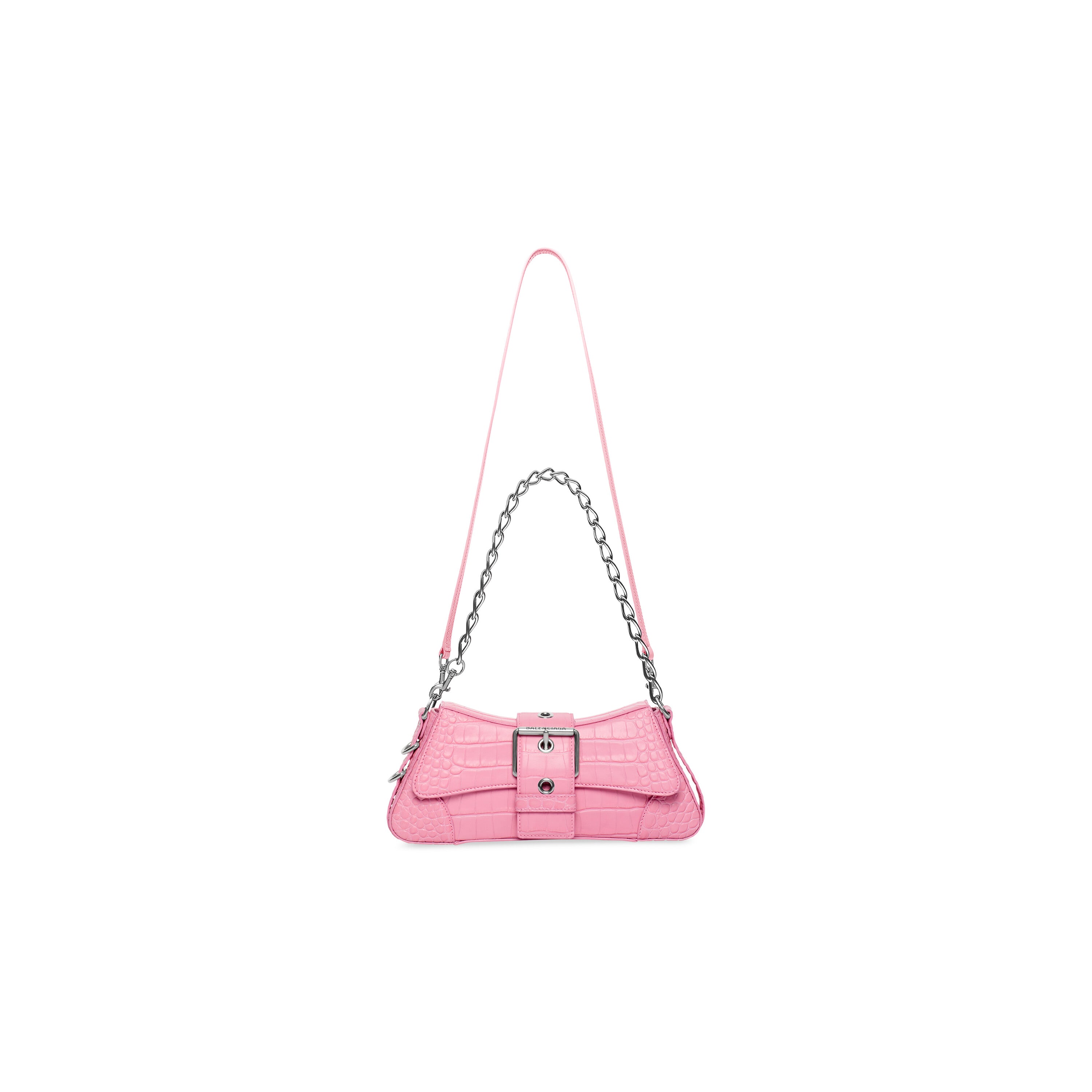 WOMEN'S LINDSAY SMALL SHOULDER BAG WITH STRAP CROCODILE EMBOSSED IN LIGHT PINK