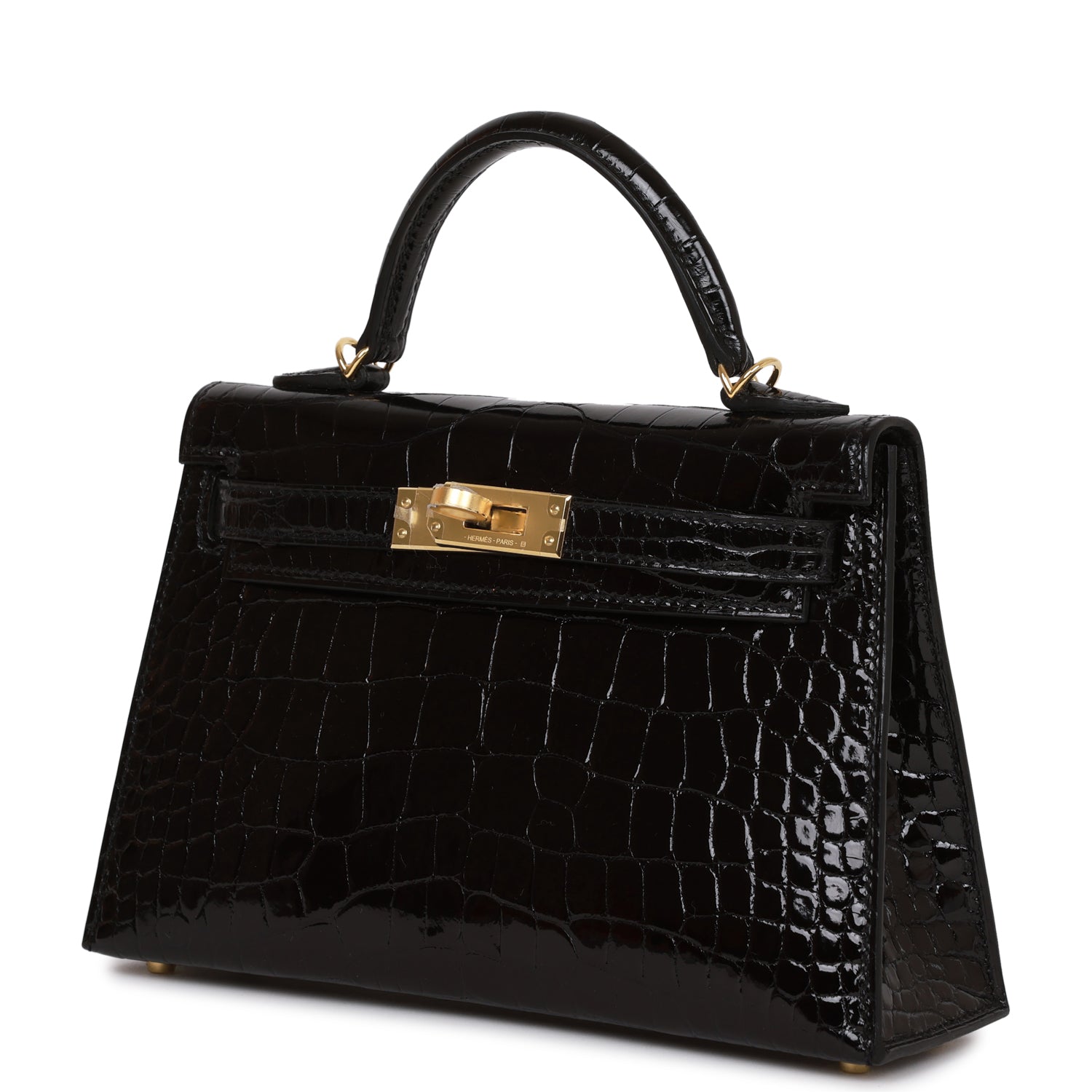 Hermès Kelly Sellier 20 Black Shiny Alligator Gold Hardware