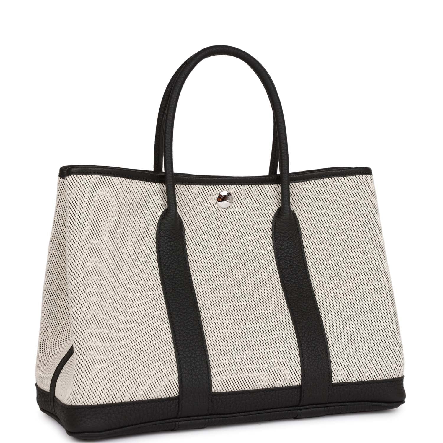 Hermès Garden Party 30 Ecru Toile and Black Negonda Palladium Hardware