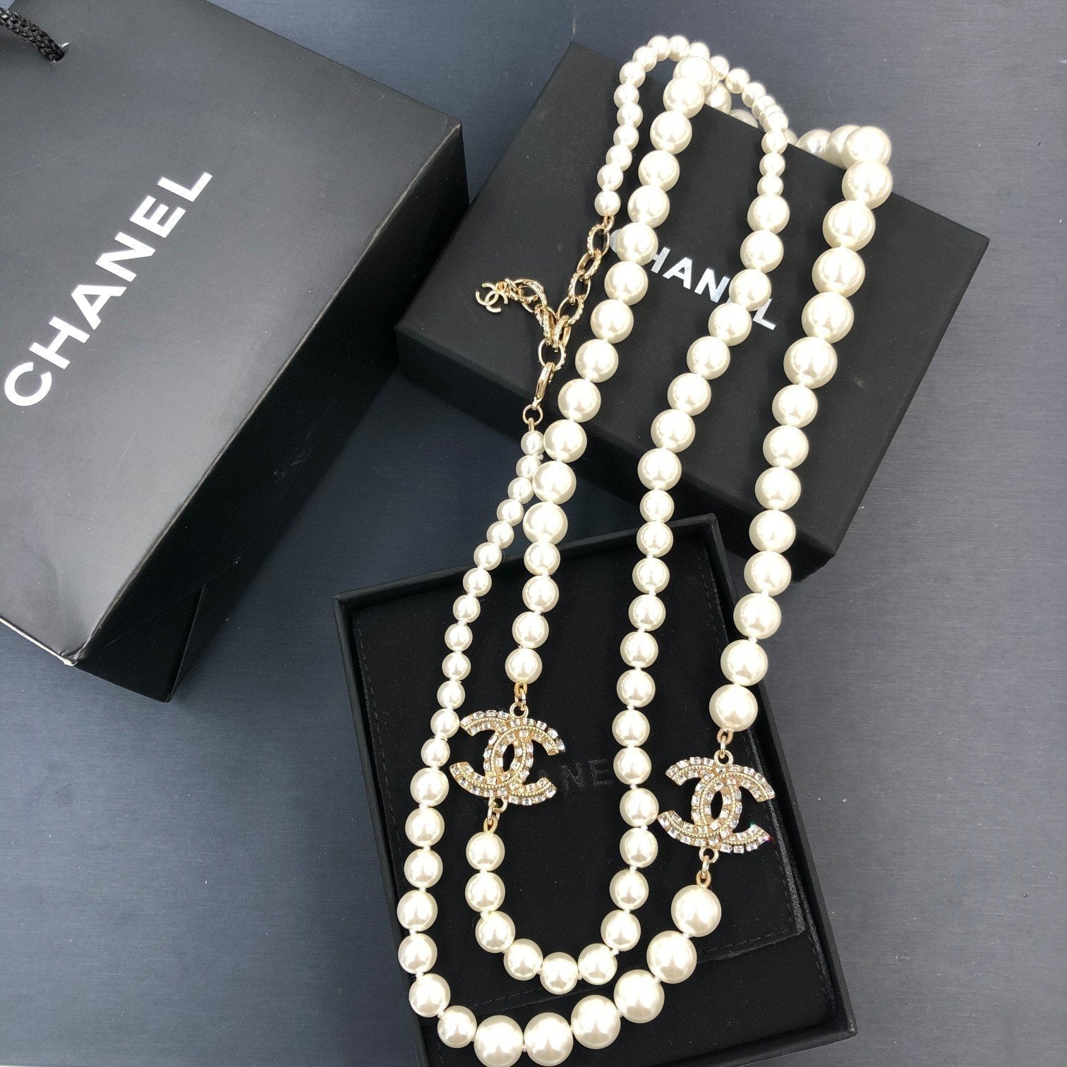 Fashion Rhinestone Long Pearl Necklace