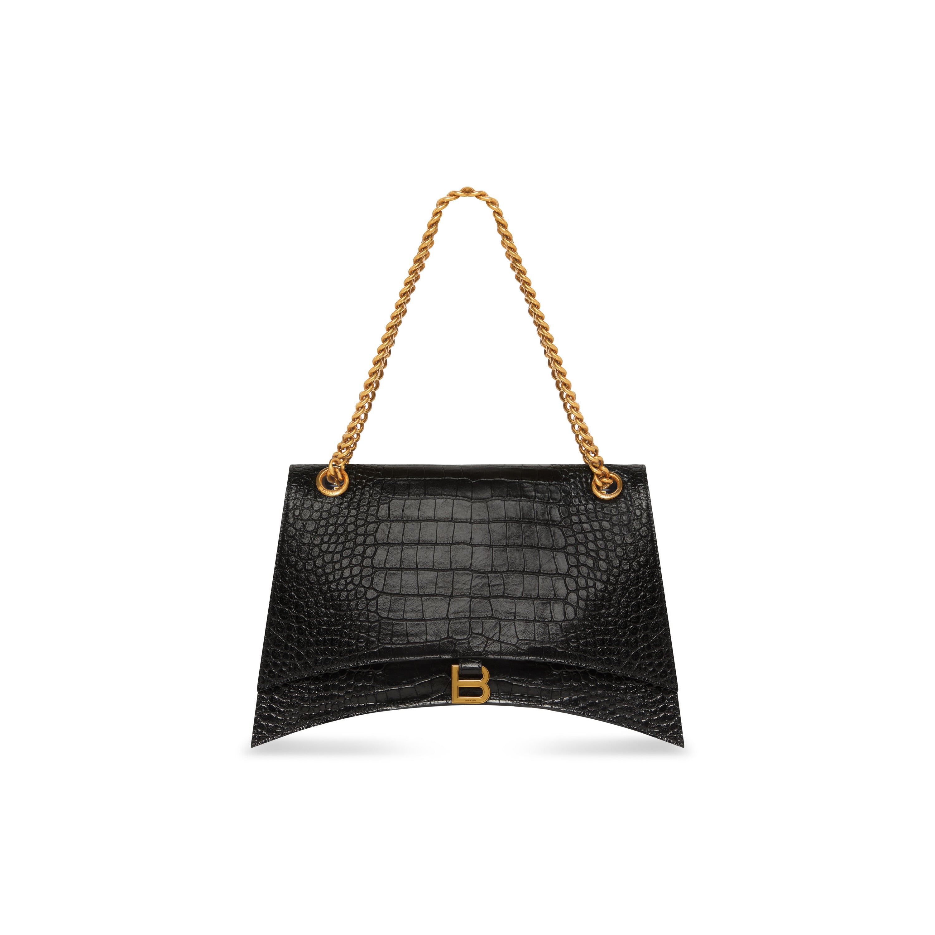 WOMEN'S CRUSH LARGE CHAIN BAG CROCODILE EMBOSSED IN BLACK
