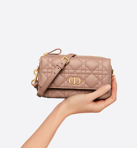 DIOR CARO POUCH Blush Supple Cannage Calfskin
