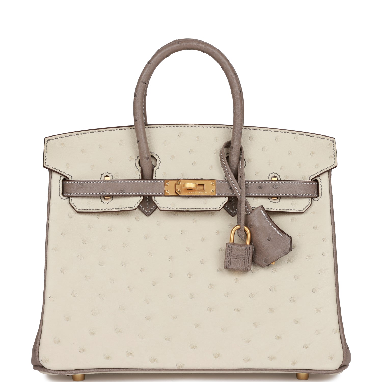 Hermès Special Order (HSS) Birkin 25 Beton and Gris Asphalte Ostrich Brushed Gold Hardware