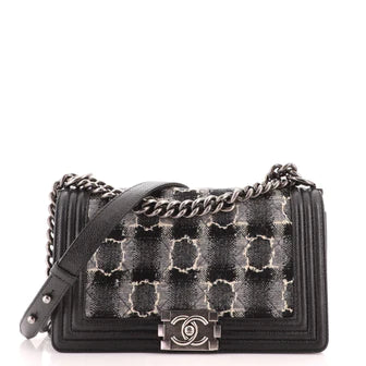 Chanel Boy Flap Bag Quilted Tweed with Caviar Old Medium