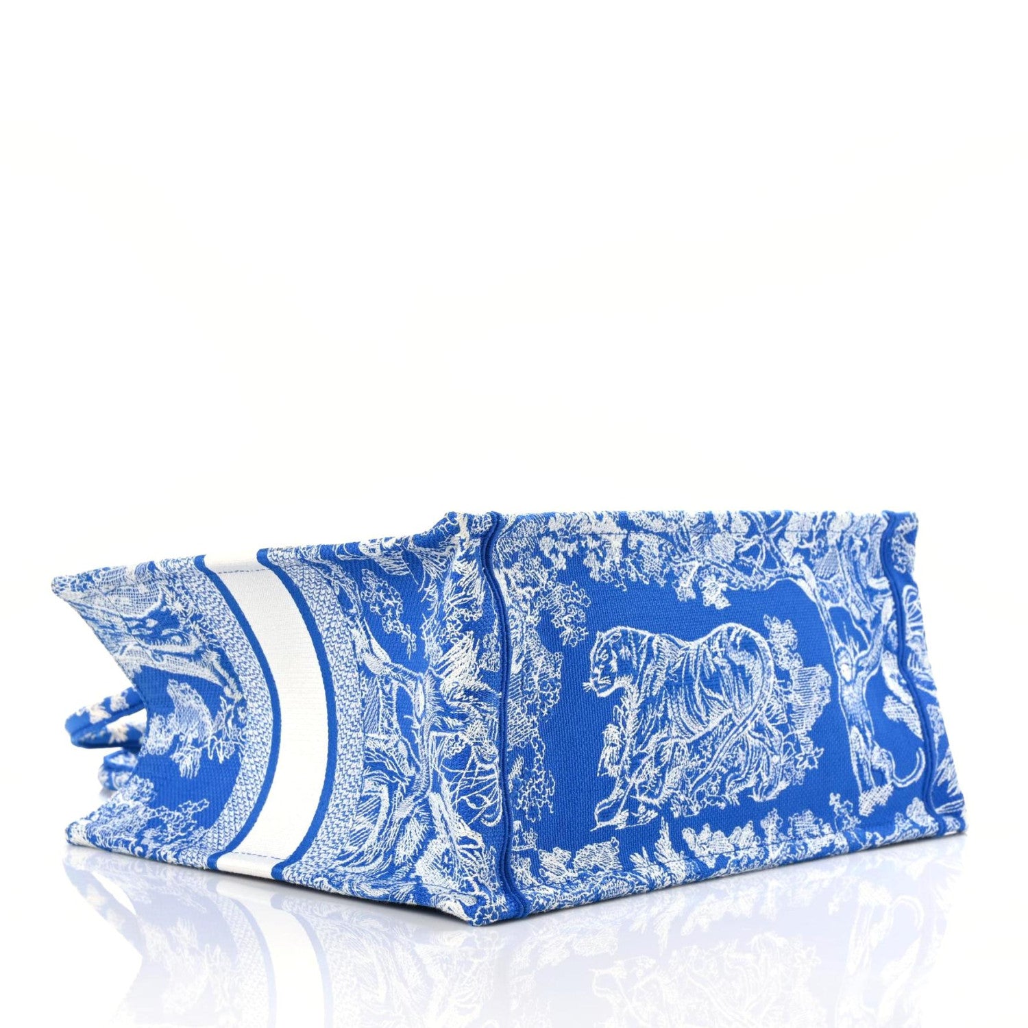 CHRISTIAN DIOR Canvas Embroidered Medium Dioriviera Toile De Jouy Book Tote Fluorescent Blue