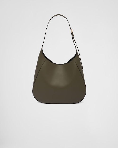 Prada Large leather shoulder bag with topstitching - Military Green/Black