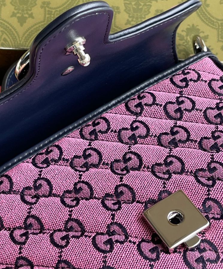 Gucci GG Marmont Multicolor Mini Top Handle Bag 583571 Pink