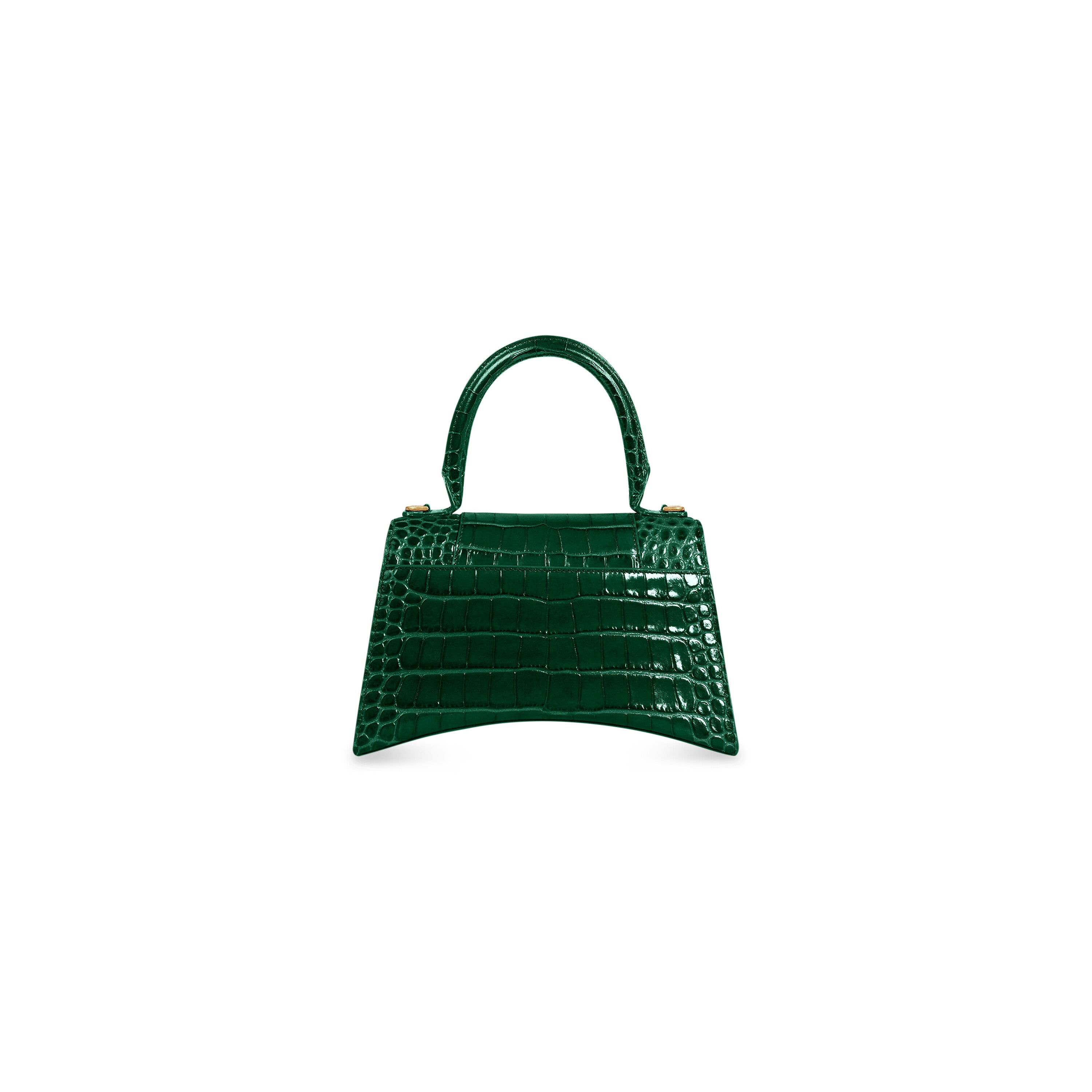 WOMEN'S HOURGLASS SMALL HANDBAG CROCODILE EMBOSSED IN FOREST GREEN
