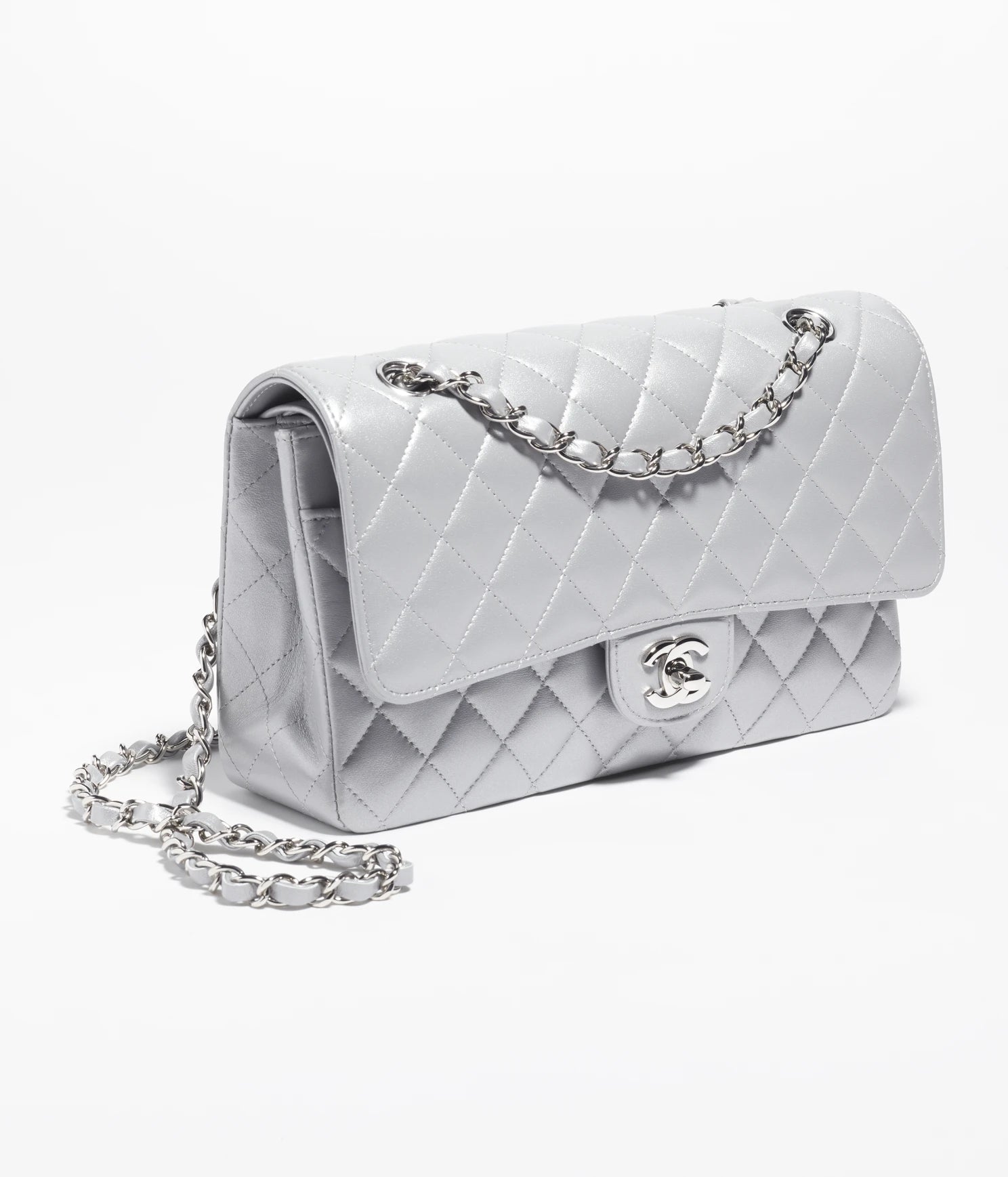 CLASSIC HANDBAG Pearly Lambskin & Silver-Tone Metal
