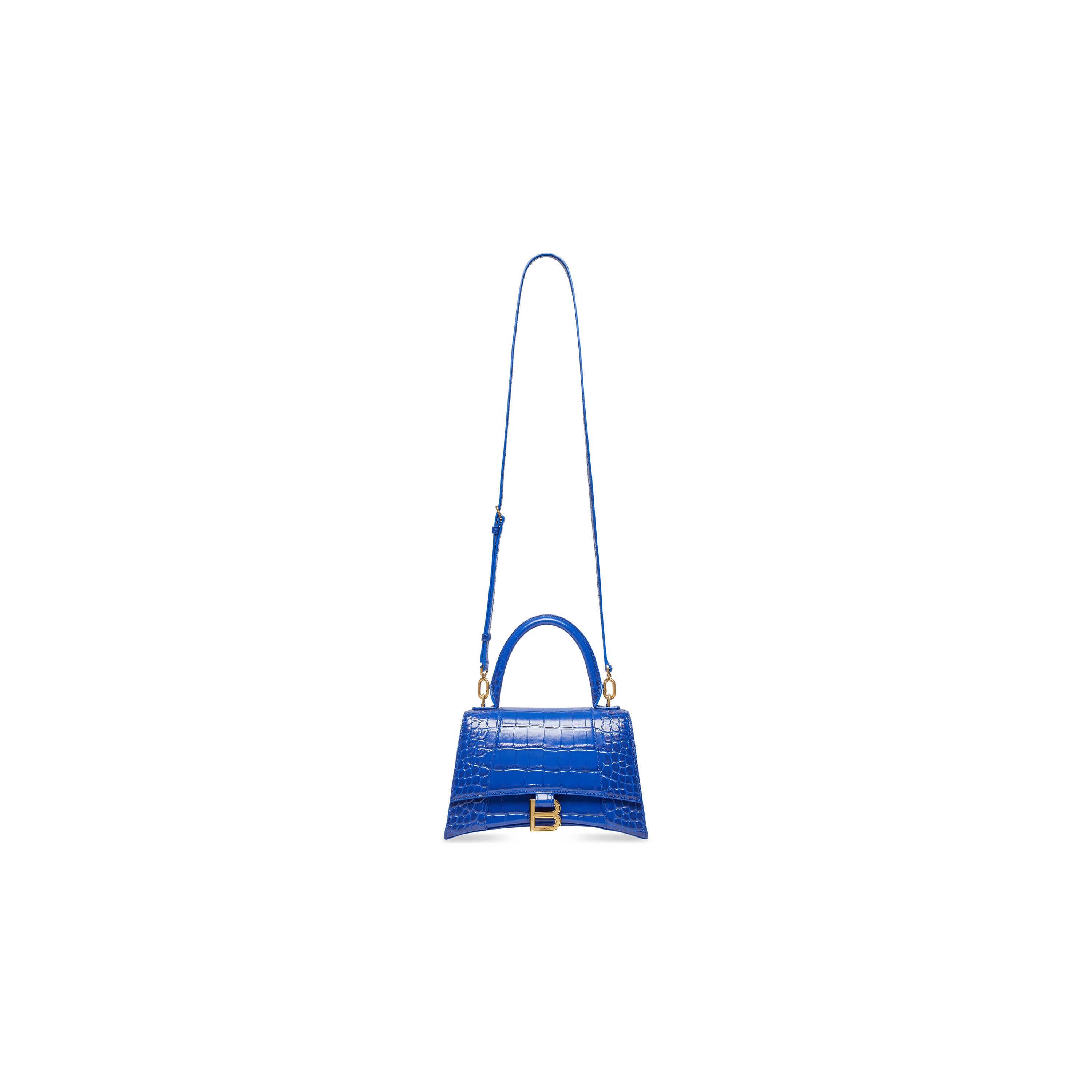 WOMEN'S HOURGLASS SMALL HANDBAG CROCODILE EMBOSSED IN ELECTRIC BLUE
