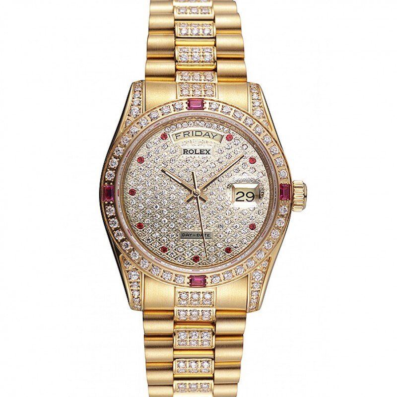 Swiss Rolex Day-Date Diamonds Yellow Gold-SRL184 621614