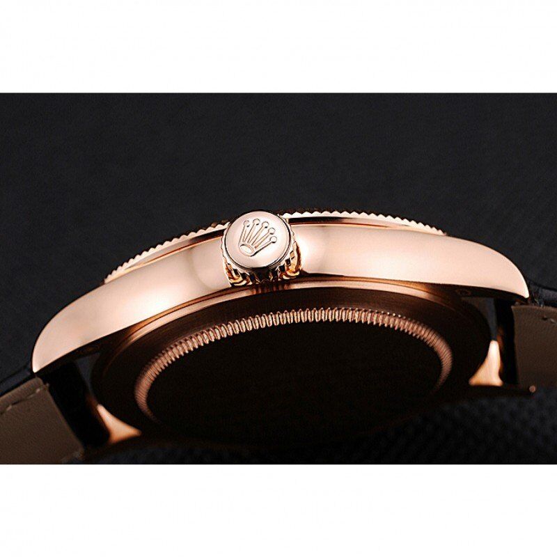 Swiss Rolex Cellini Time Rose Gold Case Black Dial Black Leather Bracelet 622656