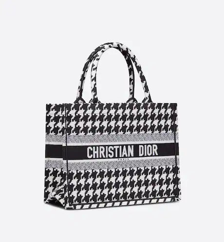 MEDIUM DIOR BOOK TOTE Black Macro Houndstooth Embroidery (36 x 27.5 x 16.5 cm)