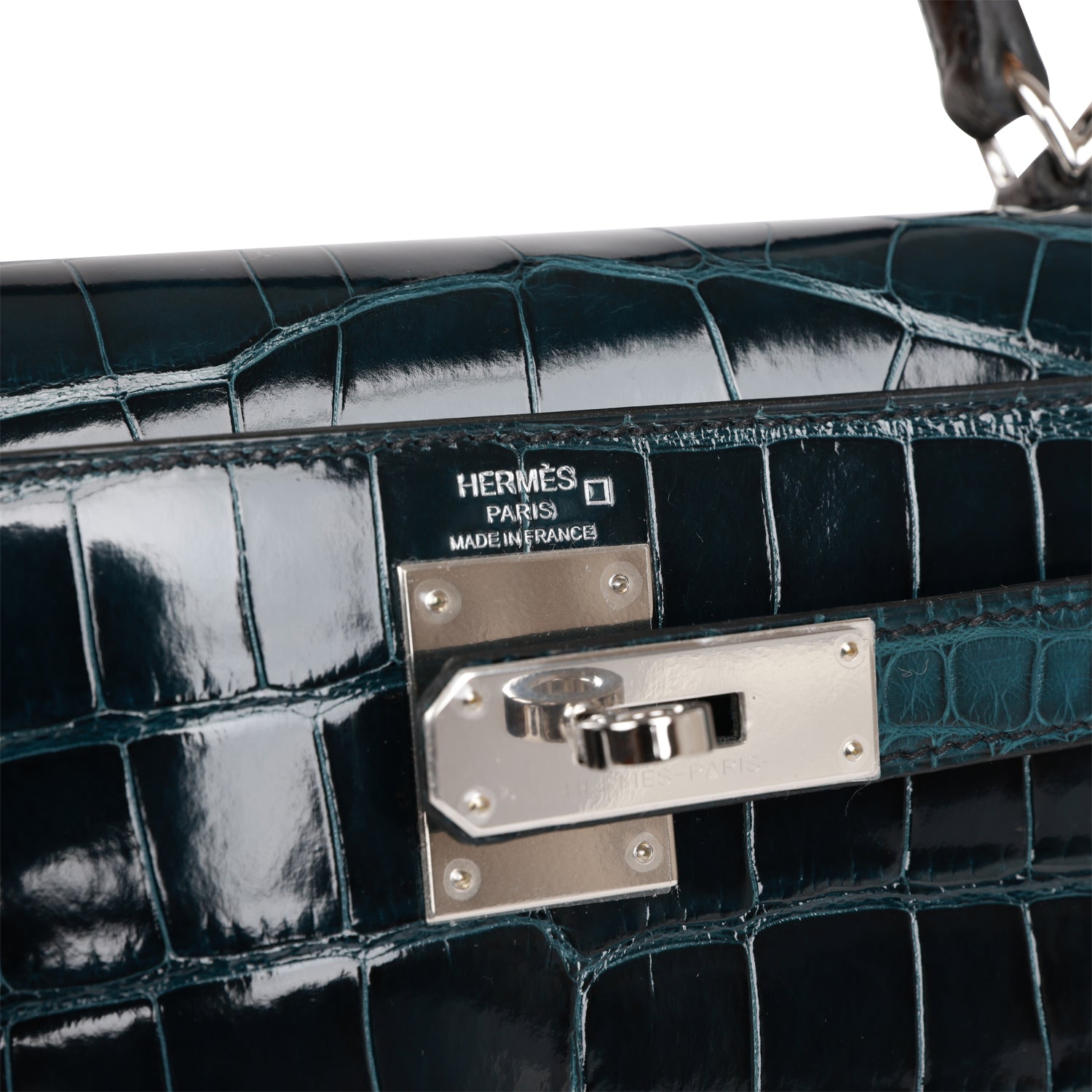 Hermès Kelly Sellier 28 Tri-color Black. Vert Rousseau and Vert Bosphore Shiny and Matte Alligator Palladium Hardware