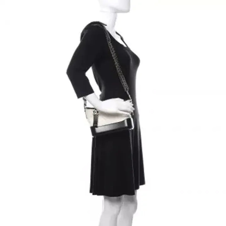 Aged Calfskin Quilted Small Gabrielle Hobo Black White