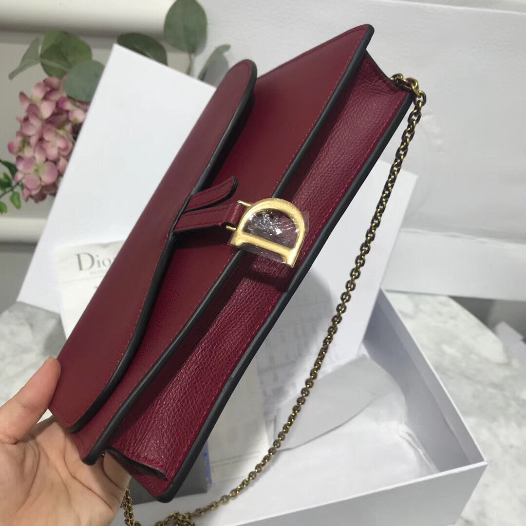 Dior Bordeaux Calskin Saddle Chain Clutch