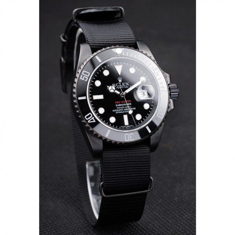 Swiss Rolex Submariner Pro-Hunter Black Fabric Strap Black Dial