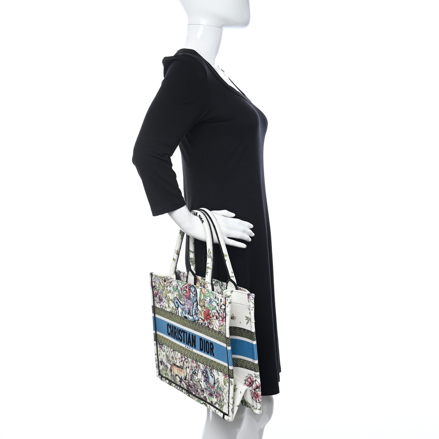 CHRISTIAN DIOR Canvas Embroidered Medium D-Constellation Book Tote Latte Multicolor