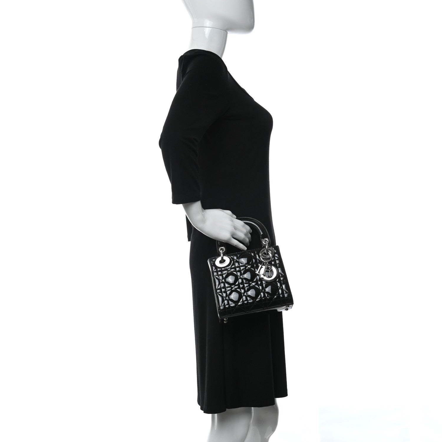 CHRISTIAN DIOR Patent Cannage Mini Lady Dior Black