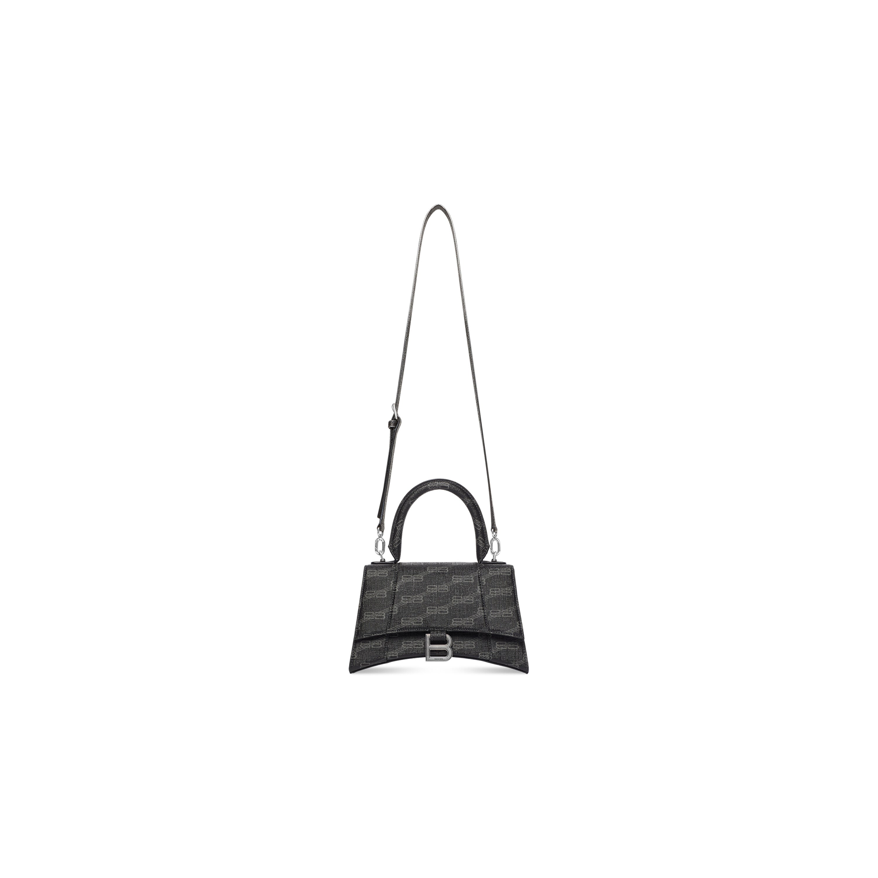 WOMEN'S HOURGLASS SMALL HANDBAG BB MONOGRAM COATED CANVAS IN BLACK