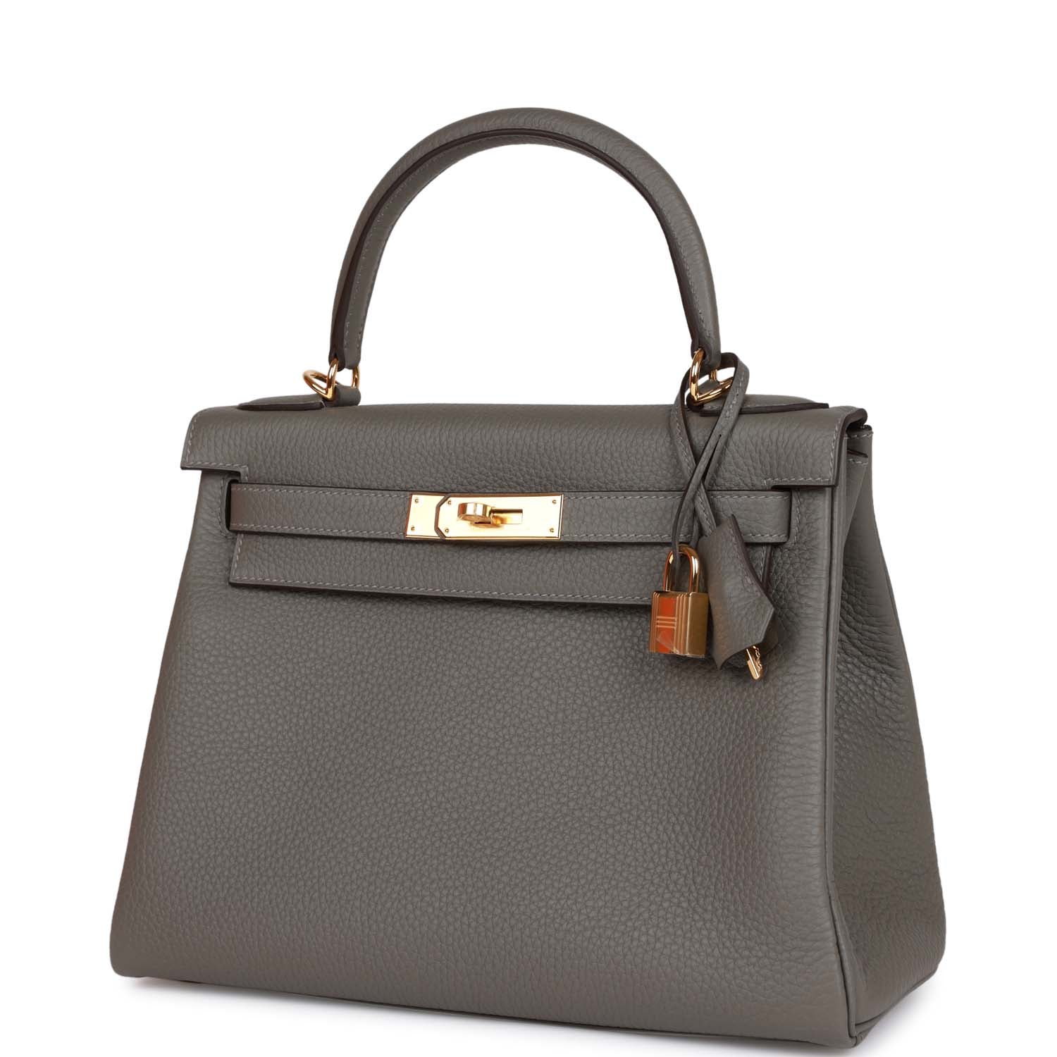 Hermès Kelly Retourne 28 Gris Meyer Clemence Gold Hardware