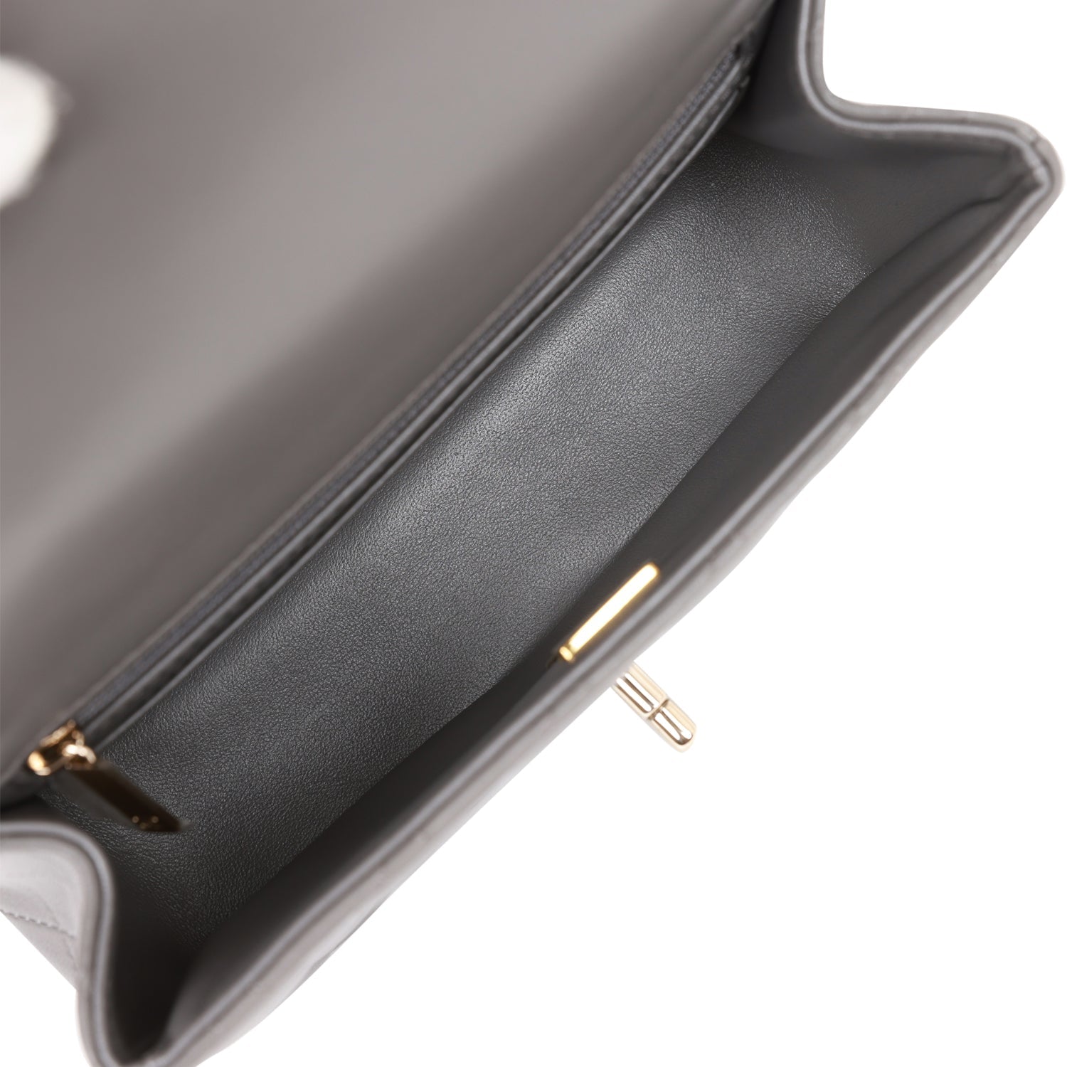 Mini Rectangular Flap Bag with Top Handle Dark Grey Lambskin Light Gold Hardware