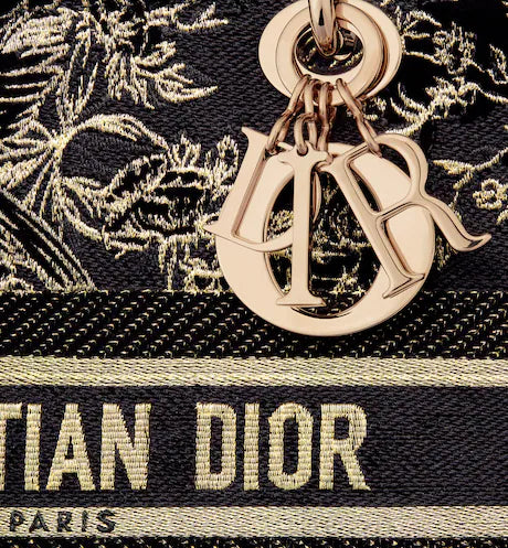 MEDIUM LADY D-LITE BAG Black Multicolor Dior Jardin d'Hiver Embroidered Cotton with Velvet and Metallic Thread
