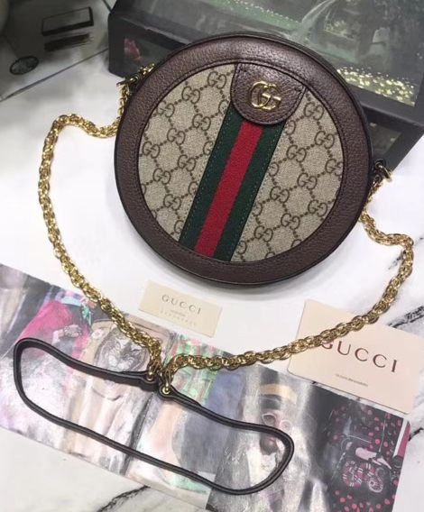 Gucci Ophidia mini GG round shoulder bag 550618 Dark Coffee