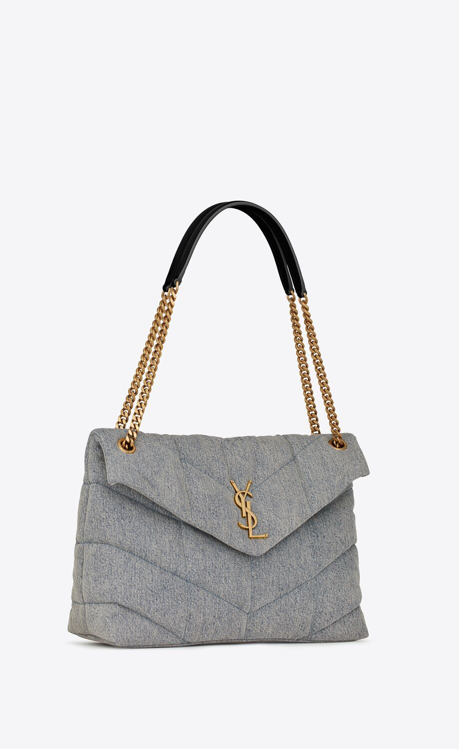 YSL Puffer Medium Chain Bag in Denim and Smooth Leather