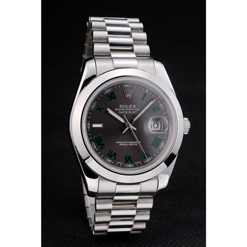 Swiss Rolex DateJust Polished Stainless Steel Bezel Grey Dial 42000