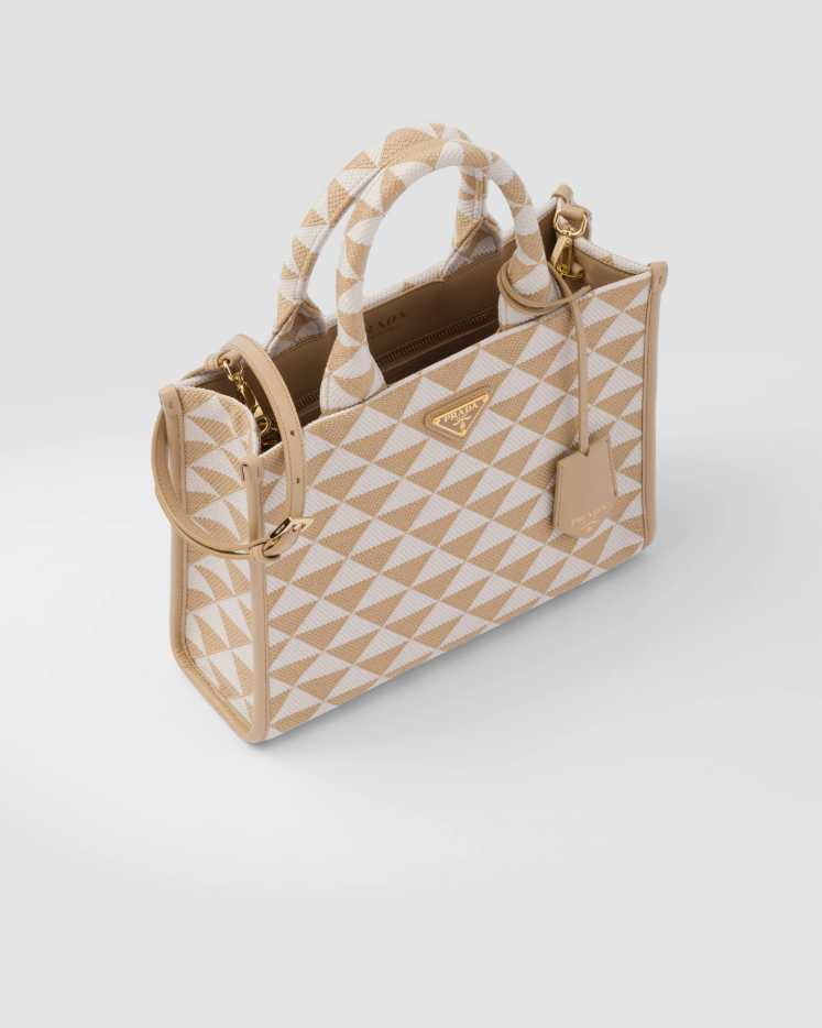 Prada Small Symbole embroidered fabric handbag - Beige/Chalk White