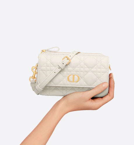 DIOR CARO POUCH Latte Supple Cannage Calfskin
