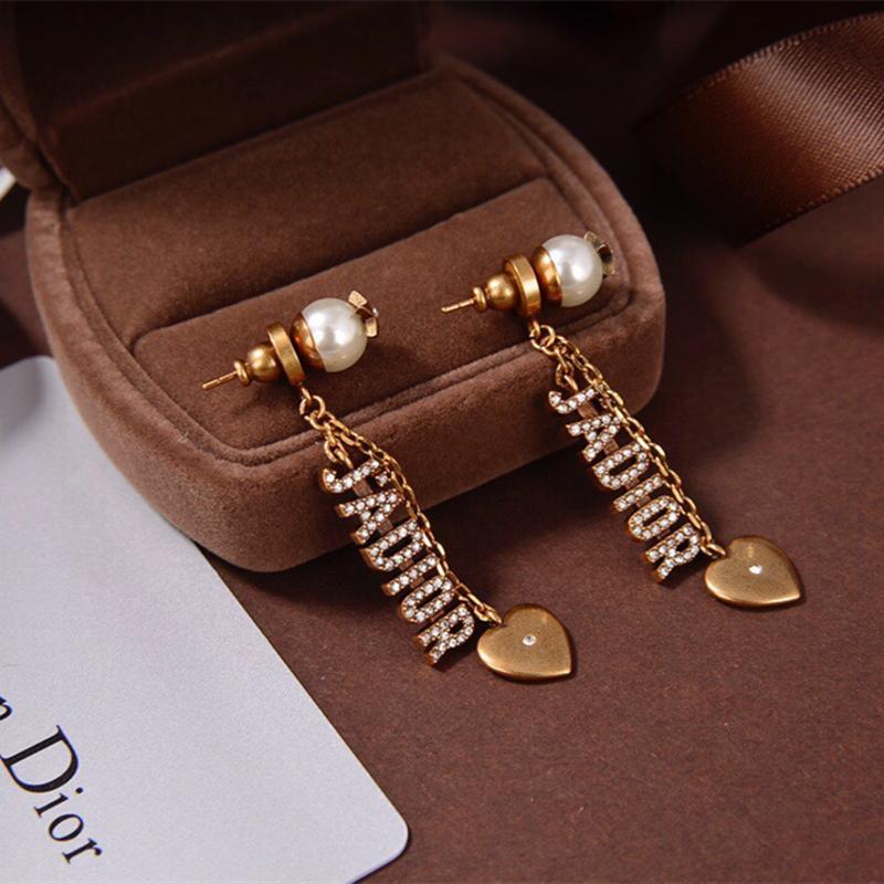 Vintage Rhinestone Letter Heart Pendant Earrings