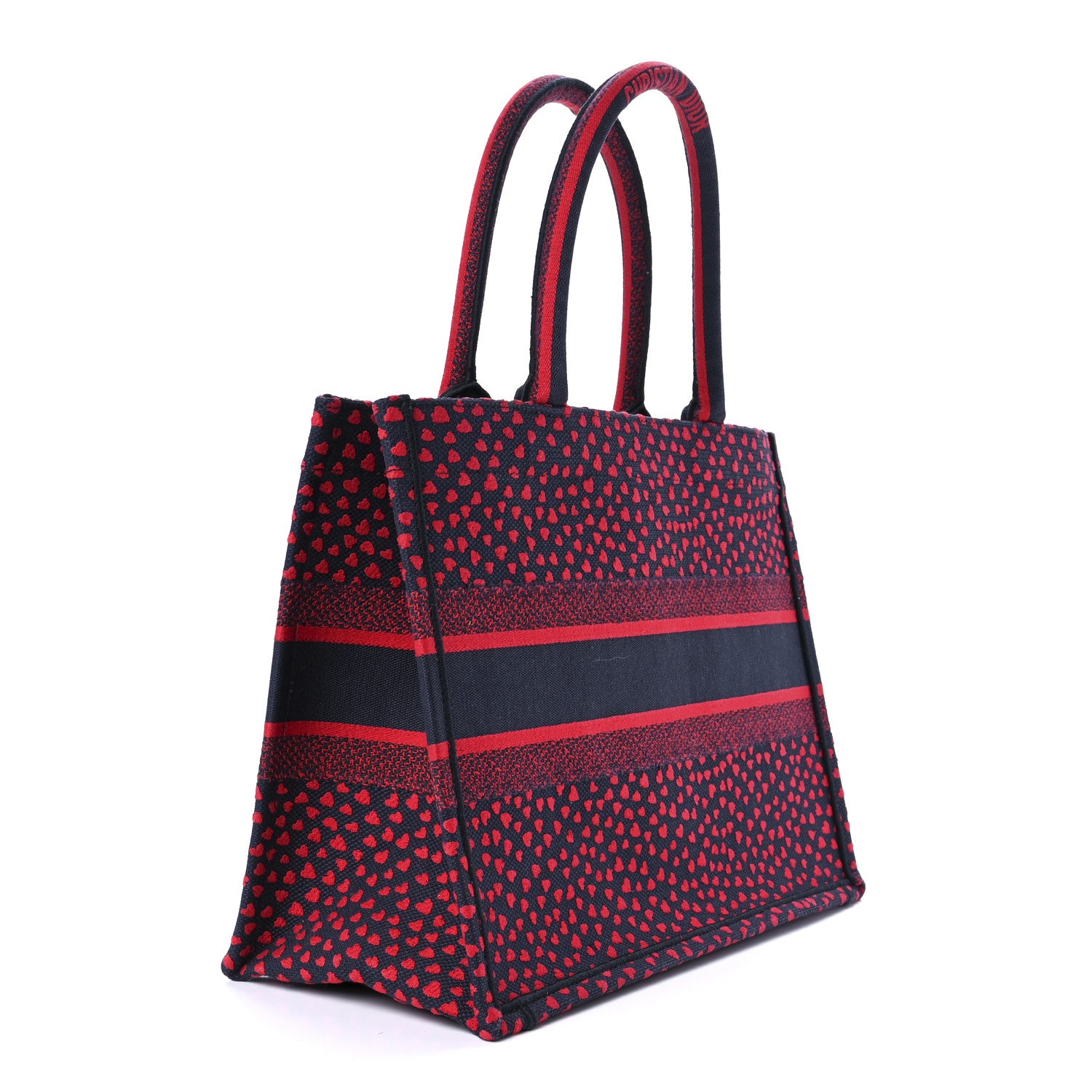 CHRISTIAN DIOR Canvas Embroidered Pop Heart I Love Paris Medium Book Tote Red Multicolor
