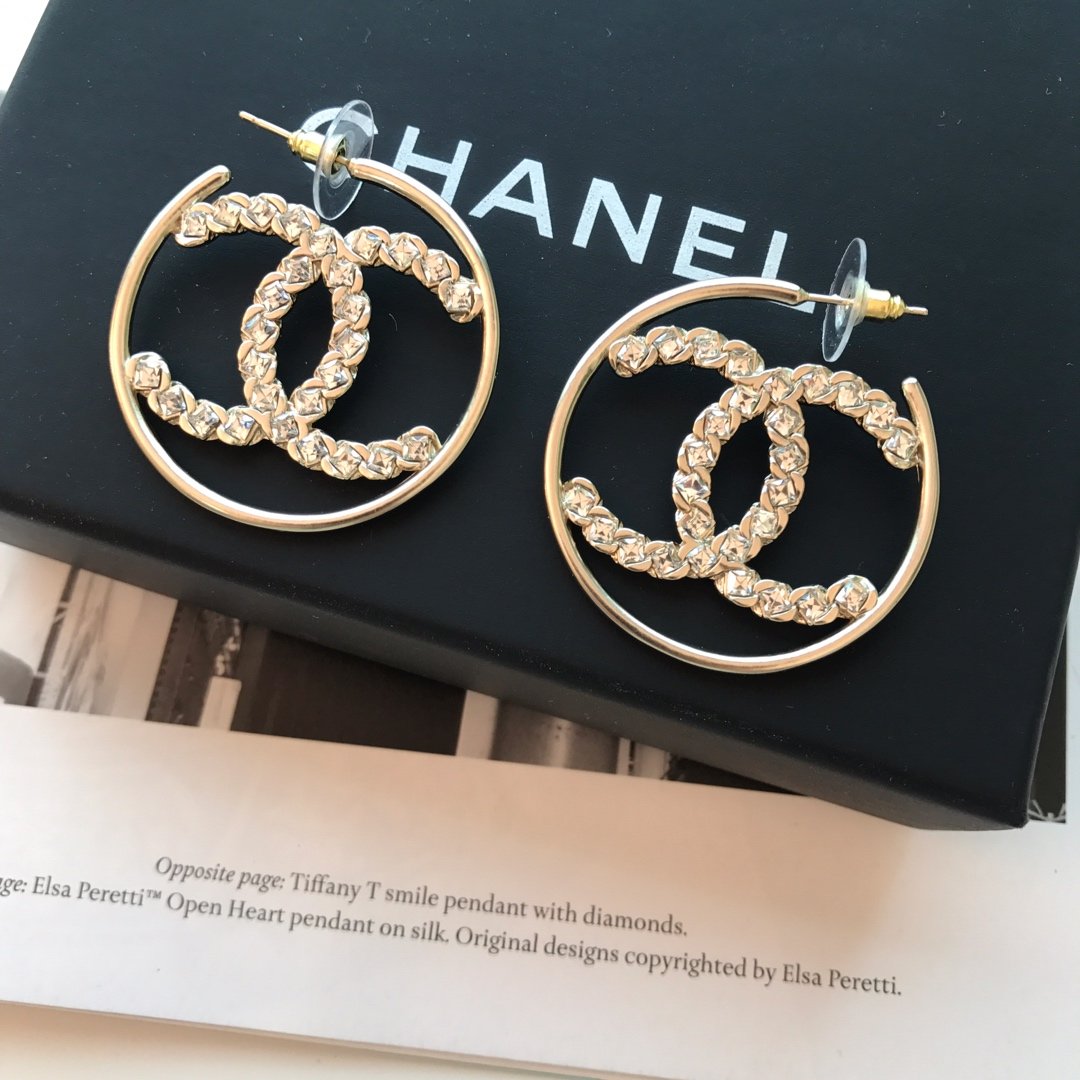 Large Circle Rhinestone Pierced Earrings