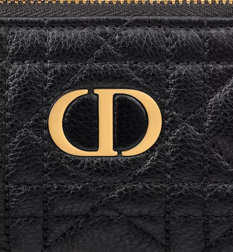 DIOR CARO ZIPPED KEY CASE Black Supple Cannage Calfskin
