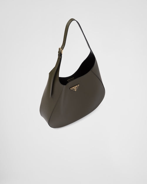 Prada Large leather shoulder bag with topstitching - Military Green/Black