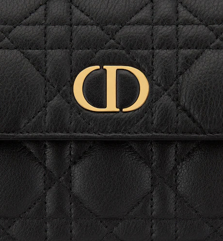 DIOR CARO WALLET Black Supple Cannage Calfskin